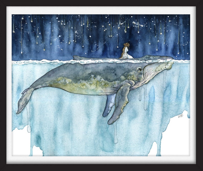 XLARGE Whale Rider Painting - Sizes 16x20 and up, Whale Print, Celestial Print, Nursery Art, Humpback Whale, Beach Decor image 4