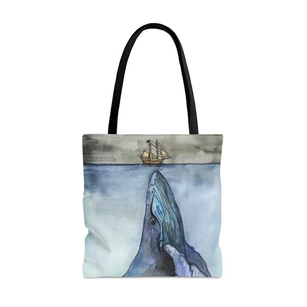 Whale Under Boat Tote Bag - Humpback Whale Bag, Canvas shopping tote