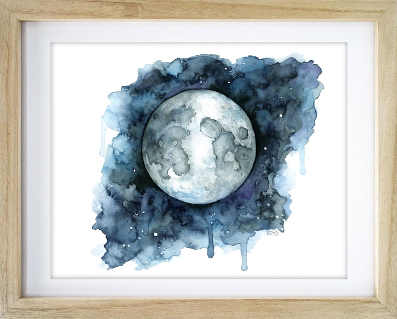 Watercolor Painting Moon Painting Moon Print Moon Phase Etsy