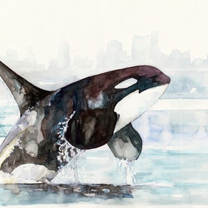 Orca Painting Print from Original Watercolor Painting, Icy Waters, Beach Decor, Whale Art, Orca Art, Whale Print image 1