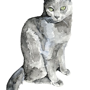 Grey Cat Painting Print from my Original Watercolor Painting, Luna, Pet Decor, Cat, Kitten, Cat Print, Cat Painting image 1