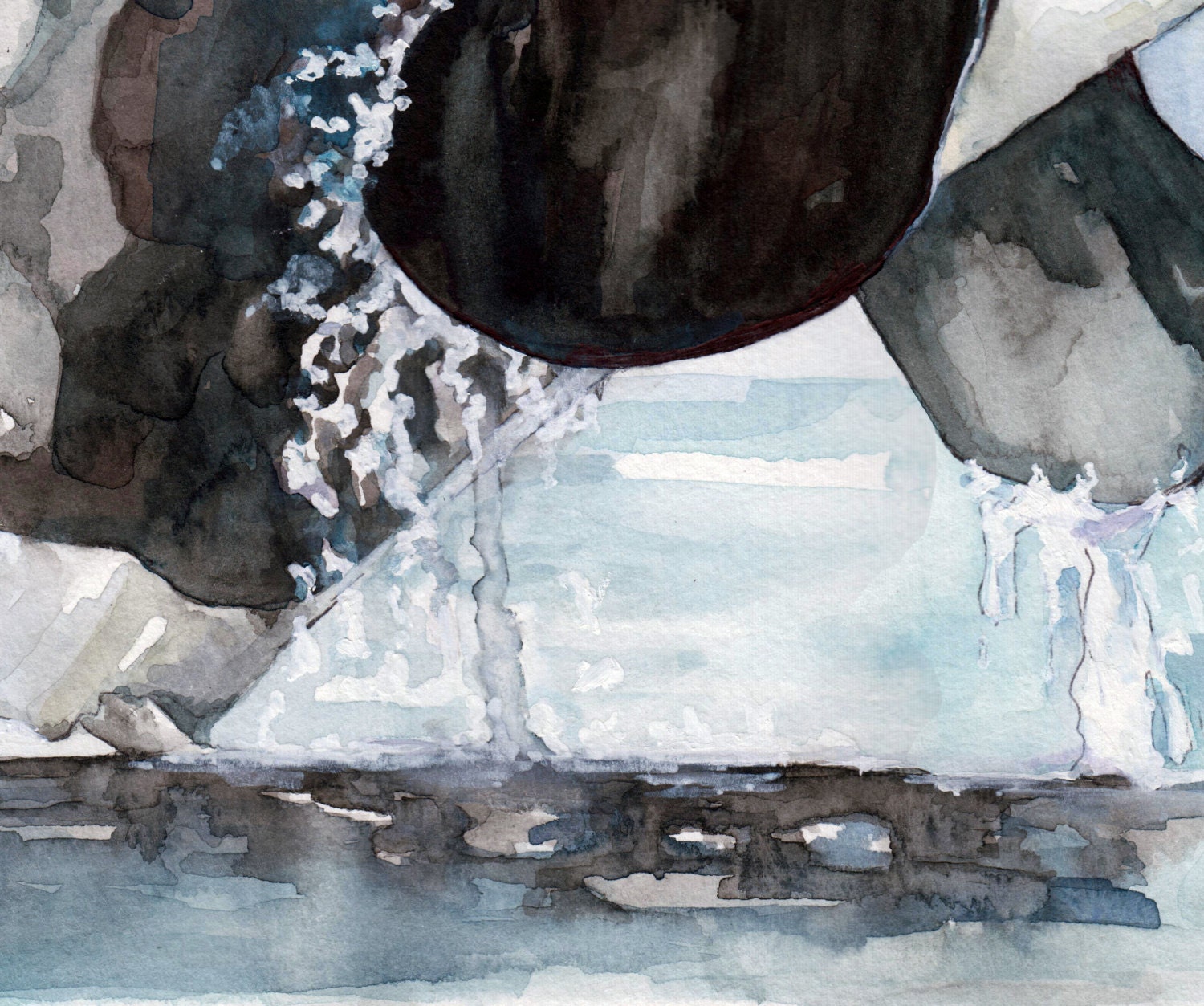 シャチの絵画 - オリジナルの水彩画からのプリント、「氷のような水