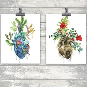 Aquarell Malerei, Anatomisches Herz, Anatomisches Herz Druck, Herz, Menschliches Herz, Ozean Herz, Ozean Malerei, Meer Bild 4