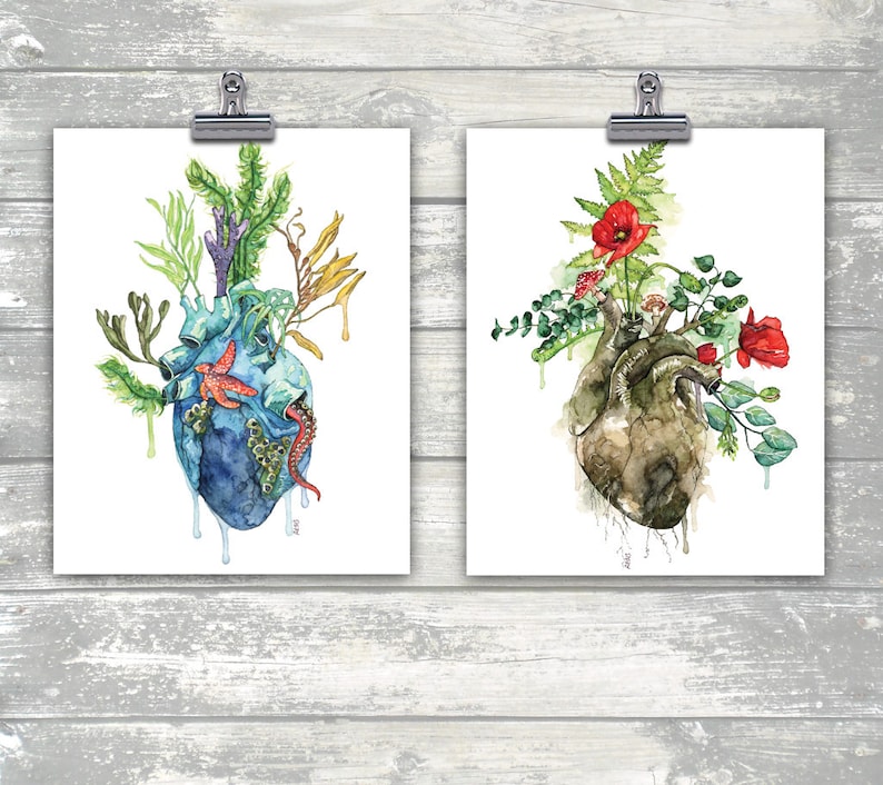 Aquarell Malerei, Anatomisches Herz, Anatomisches Herz Druck, Herz, Menschliches Herz, Ozean Herz, Ozean Malerei, Meer Bild 4