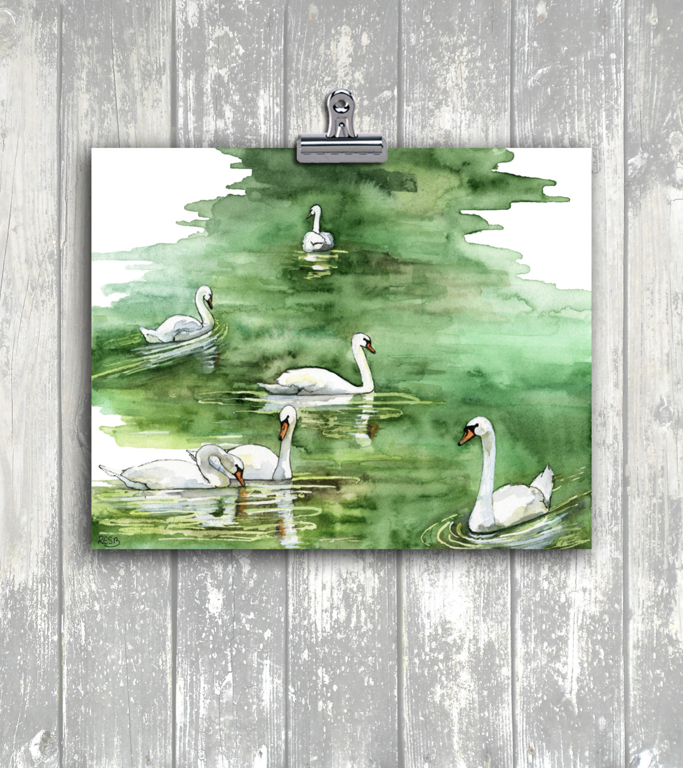 油彩画 白鳥と緑 999dfb91d9fb7d4a092e803e3703f4