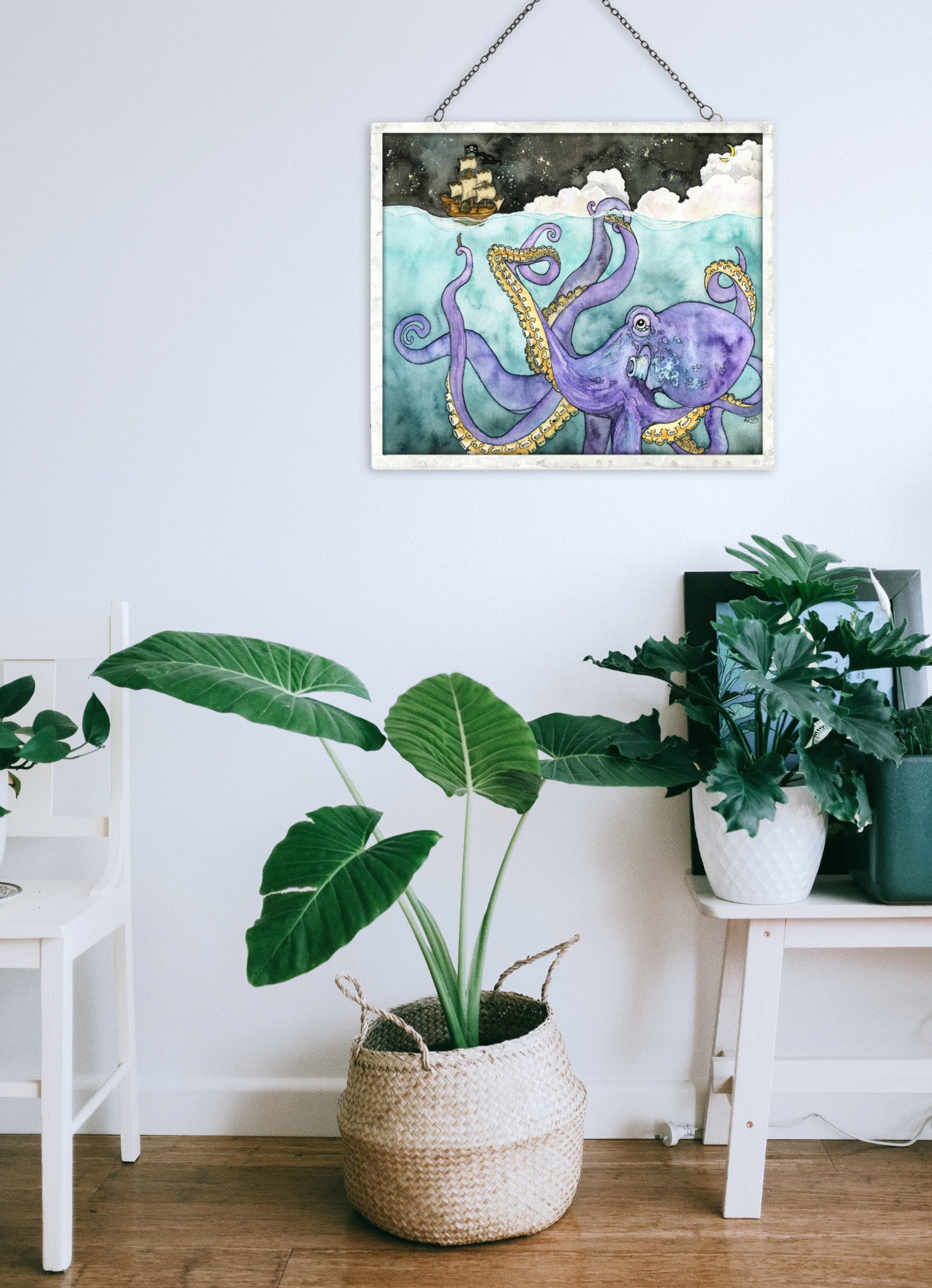 Octopus and Ship Painting - Print of Octopus, Pirate Ship Painting ...