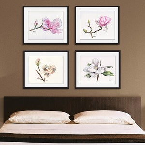 Magnolia print set of 4 5x7 Watercolor Paintings, Magnolia Watercolors, Print Set, Magnolia Print, Watercolor Flowers, Magnolia Painting image 1