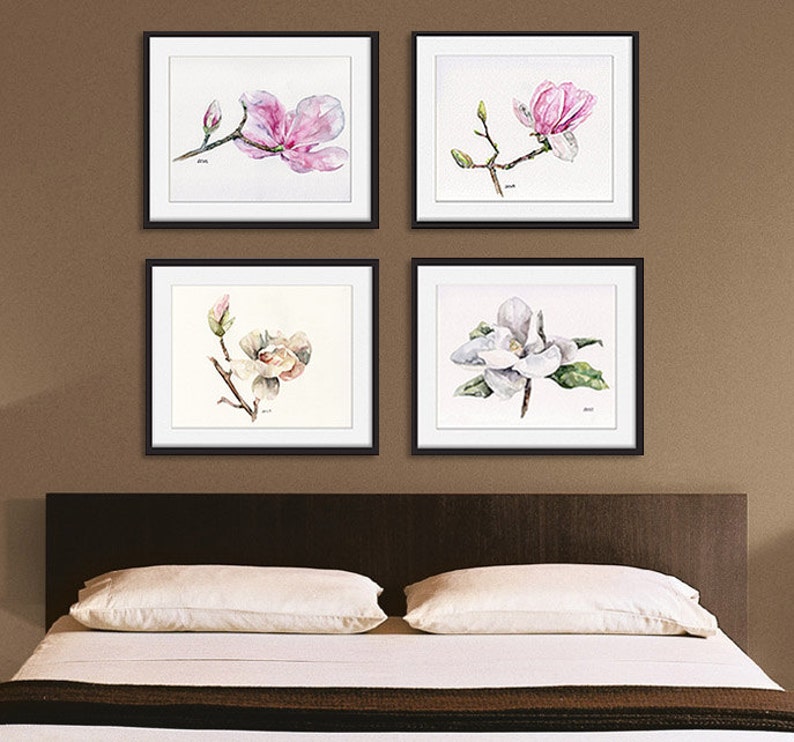 Magnolia print set of 4 5x7 Watercolor Paintings, Magnolia Watercolors, Print Set, Magnolia Print, Watercolor Flowers, Magnolia Painting image 1