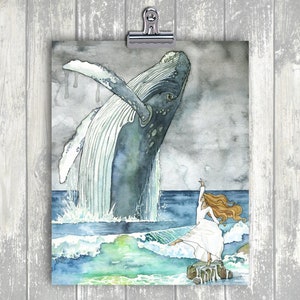 Whale and Dancer Painting Print of Whale and Girl, Whale Painting, Whale Art, Whale Print, Nursery Art, Humpback Whale, Beach Art image 2