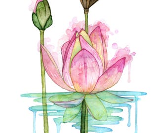 Watercolor Painting, Lotus Painting, Watercolor Print, Watercolor Flower, Lotus Flower, Watercolor Print, Lotus,Print titled,"Lotus Blossom"