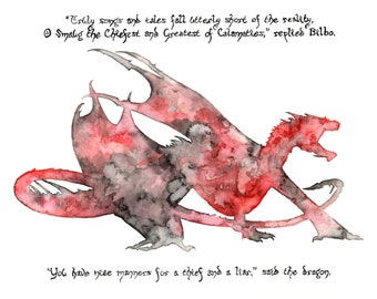 Dragon Silhouette - Dragon Painting, Dragon Art, Fantasy Art, Fantasy Painting, Red Dragon, Fantasy Print