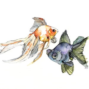 Watercolor Fish Print - Painting titled, "Japanese Goldfish", Asian Decor, Fish Print, Fish Painting, Goldfish Painting, Goldfish Art