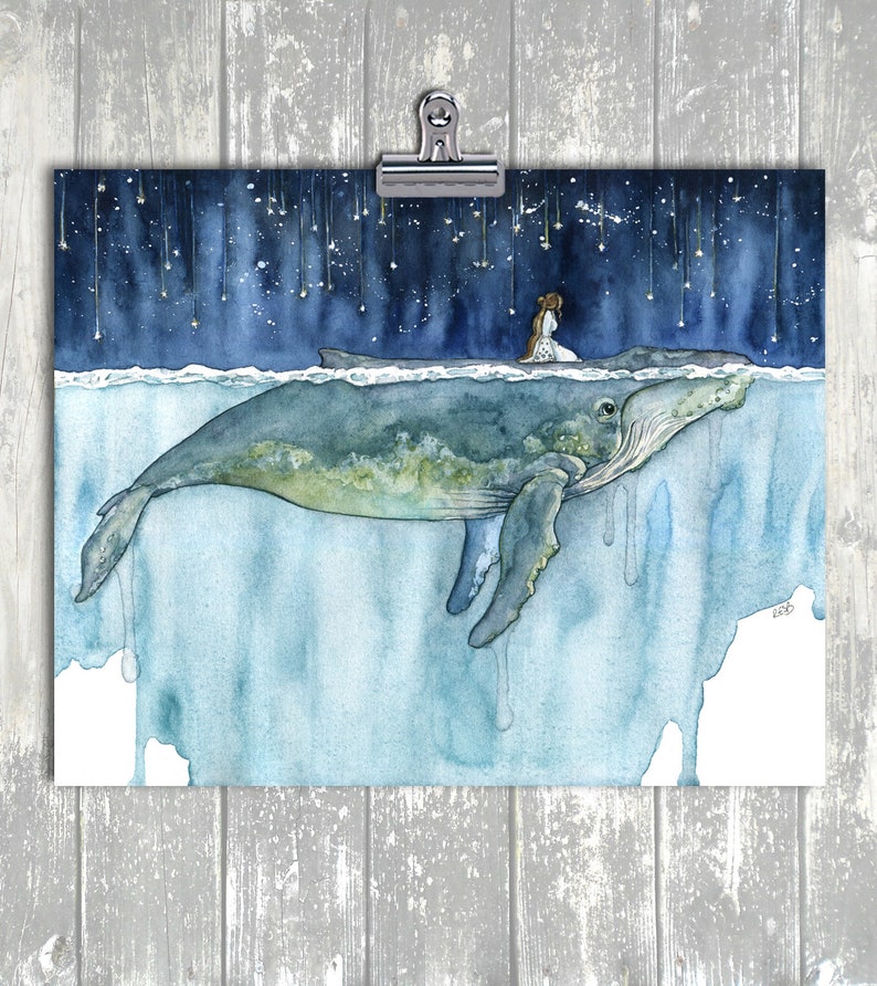 XLARGE Whale Rider Painting - Sizes 16x20 and up, Whale Print, Celestial Print, Nursery Art, Humpback Whale, Beach Decor image 5