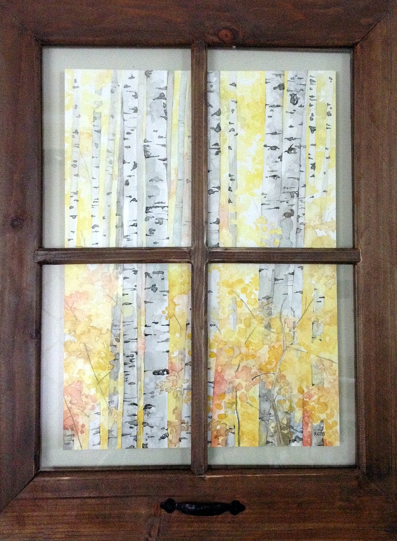 Fall Decor Birch Trees Painting Fall Leaves Birch Tree Fall Autumn Decor Print from my Original Watercolor Painting,The Golden Wood