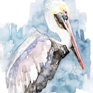 Watercolor Painting, Pelican Painting, Pelican Print, Pelican Art, Beach Decor, Pelican Decor, Beach Art, Print titled "The Fish Catcher"