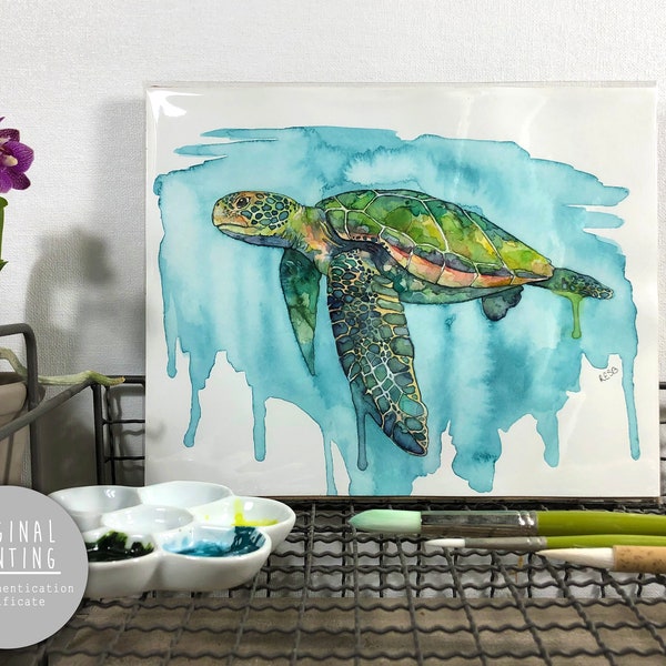 Original Watercolor Sea Turtle Painting - Painting titled, "Honu", Original Art, Original Painting