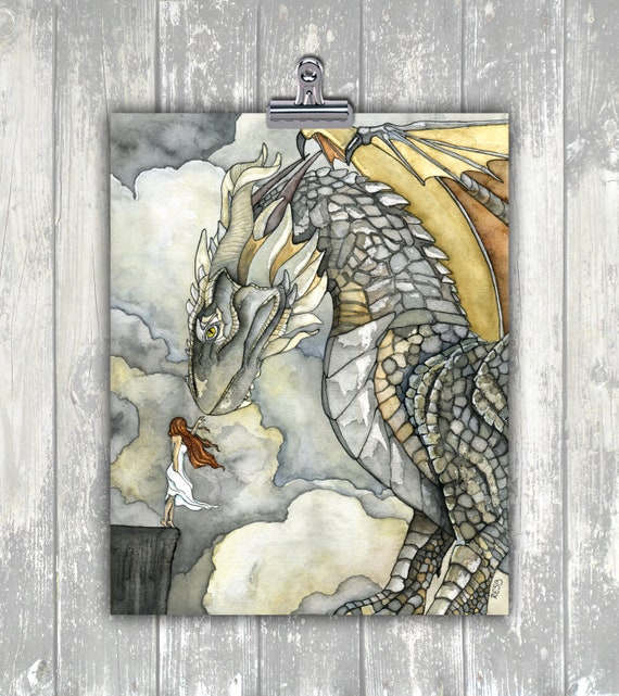 ART - Fantasy dragon drawing Artist Print by Di