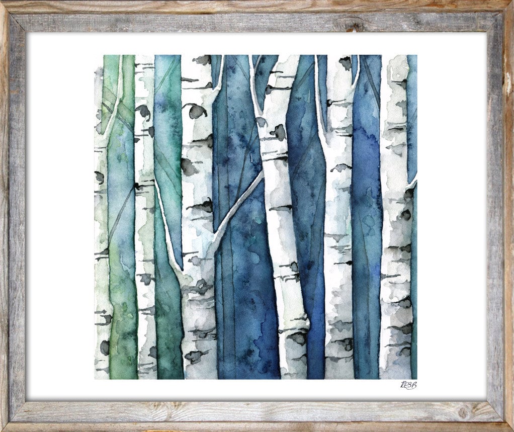 白樺林の水彩画　生原画 透明水彩] 白樺林の黄葉 Autumn leaves of white birch