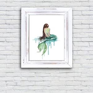 Mermaid Painting, Watercolor Painting, Mermaid Print, Mermaid Decor, Mermaid Art, Nursery Art, Ocean Art, Beach, Print titled, The Mermaid image 5