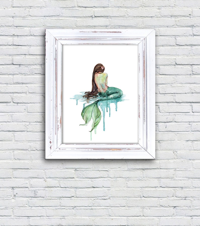 Mermaid Painting, Watercolor Painting, Mermaid Print, Mermaid Decor, Mermaid Art, Nursery Art, Ocean Art, Beach, Print titled, The Mermaid image 5