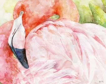 Flamingo Painting - Print from Original Watercolor Painting, "Queen of Hearts", Pink Flamingo, Flamingo Print, Bird, Tropical