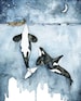 Orca Painting, Watercolor Painting, Whale Painting, Orca and Girl, Killer Whale, Whale Nursery, Whale Print, Boy and Girl Versions Available 