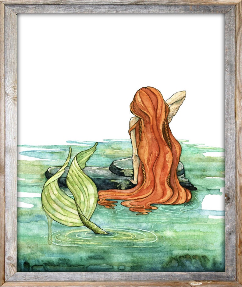 Mermaid Painting, Watercolor Painting, Mermaid Art, Mermaid Decor, Mermaid Print, Nursery Art, Ocean Art, Beach, Print titled, Shoreline.. image 4