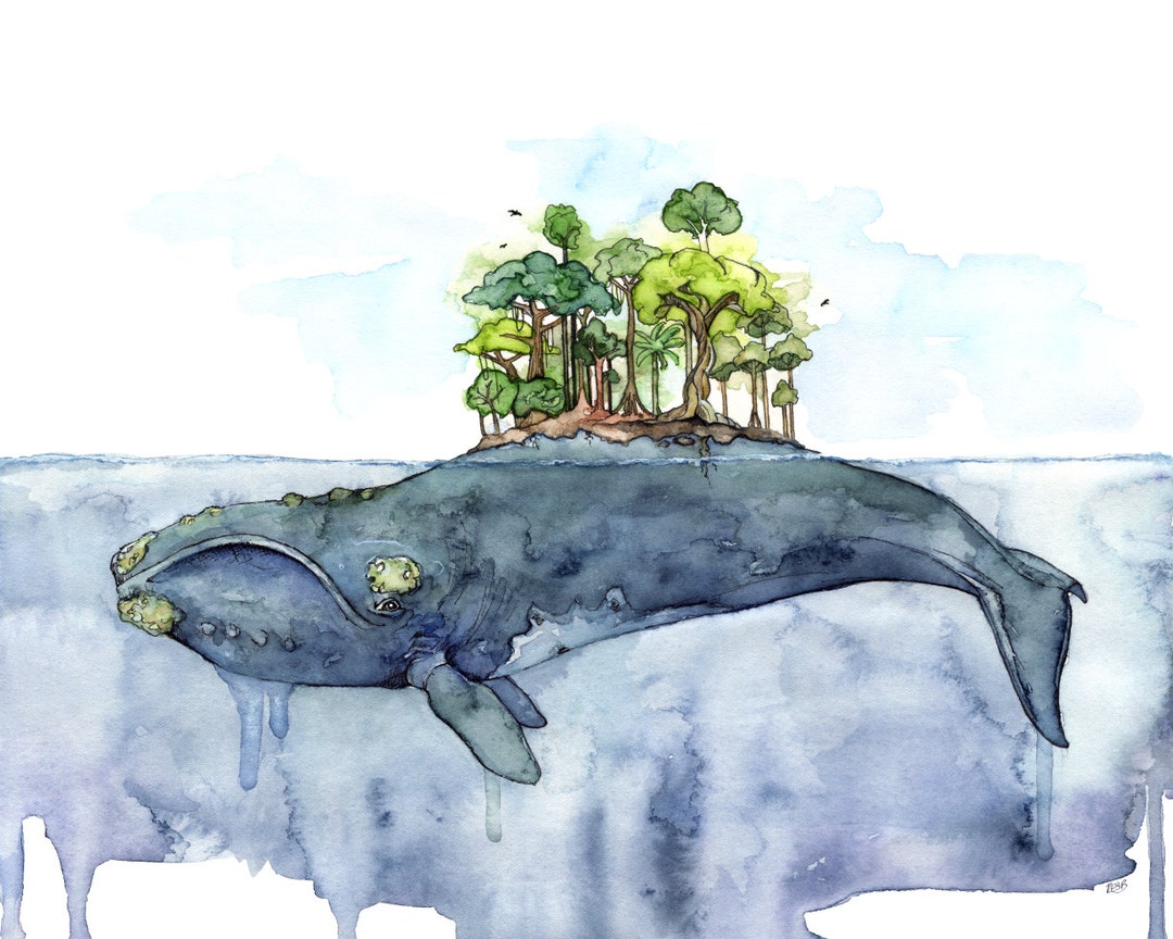 クジラの絵画、水彩画、クジラの島、クジラのアート、ビーチの装飾