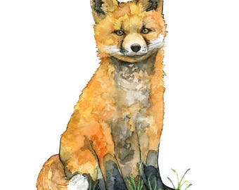 Watercolor Baby Fox Painting - Print titled, "Baby Fox", Woodland Nursery, Nursery Decor, Woodland Animals, Baby Animal Prints, Baby Animal