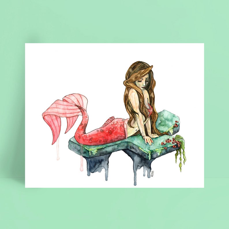 Watercolor Mermaid Painting, Mermaid Print, Mermaid Art, Mermaid Decor, Watercolor Painting, Mermaid, Sea, Print titled, Hidden Grotto image 3