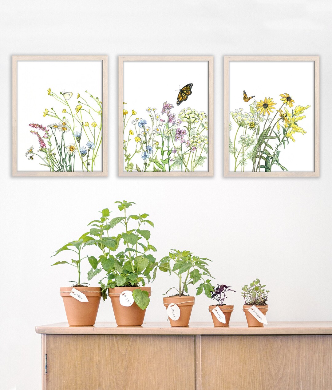 Wildflower Set of 3 Prints - Watercolor Flower Field, Botanical ...
