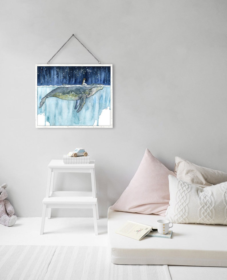 XLARGE Whale Rider Painting - Sizes 16x20 and up, Whale Print, Celestial Print, Nursery Art, Humpback Whale, Beach Decor image 2