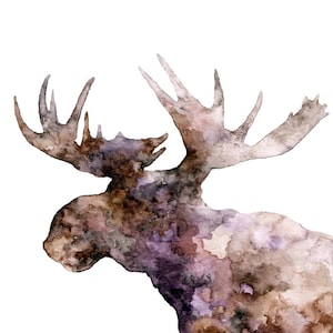 Moose Silhouette Painting - Print from Original Watercolor Painting, "The Purple Moose", Moose Print, Moose Head, Moose Art