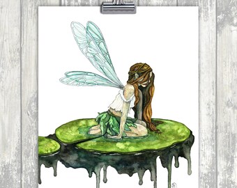 水彩画の妖精の絵画、水彩画、妖精のプリント、妖精の絵画、妖精