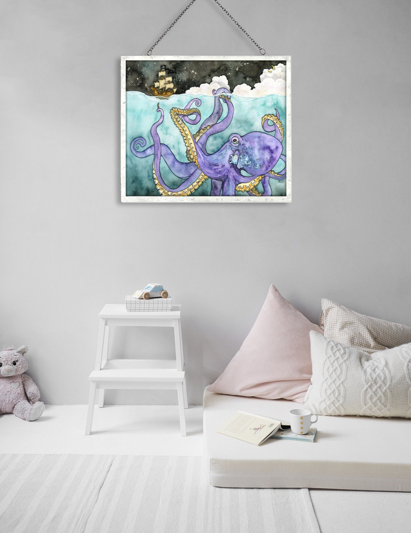 Octopus and Ship Painting - Print of Octopus, Pirate Ship Painting ...