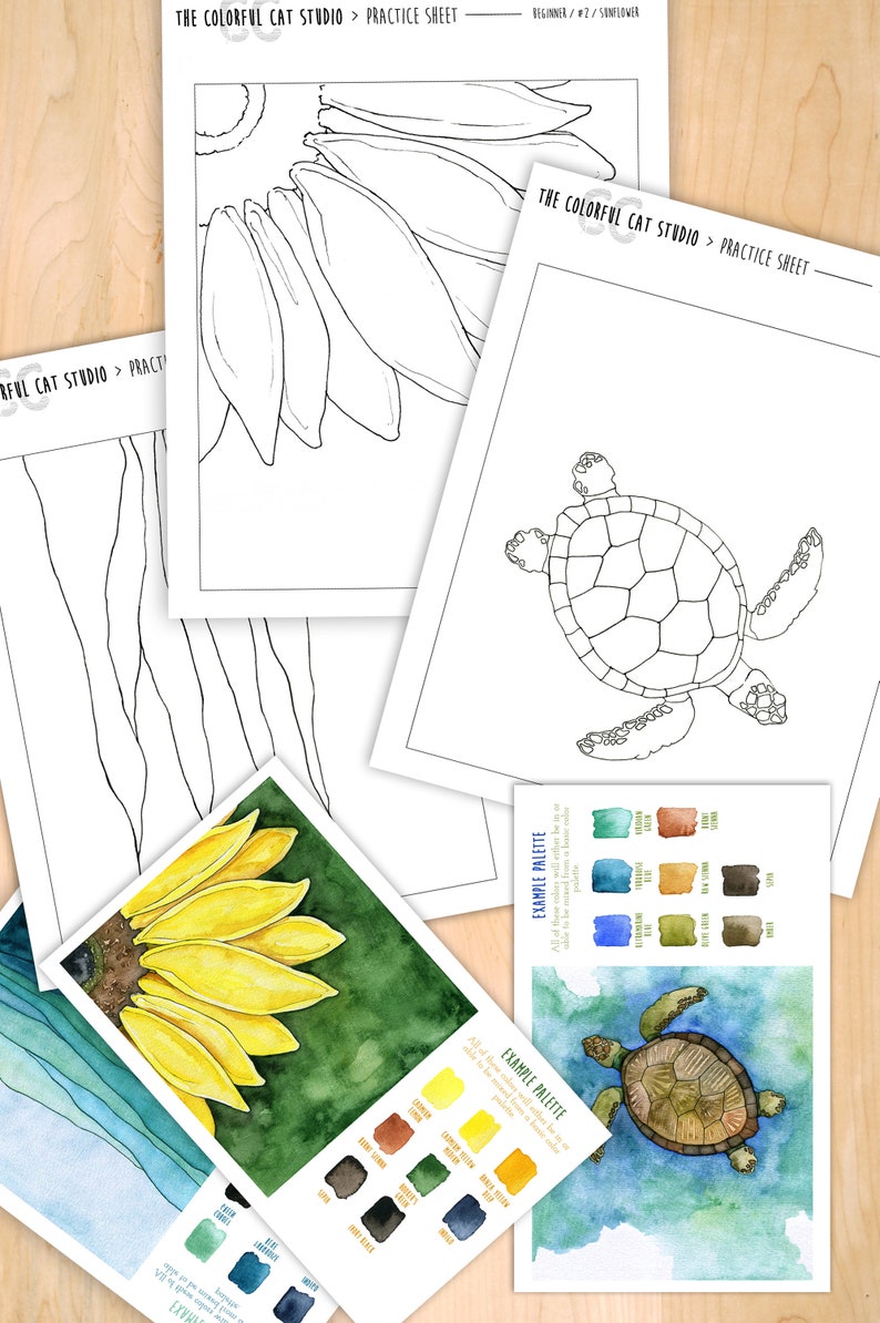 Learn to Paint Watercolor Kit- Beginner Practice Set for Paint Nights, Coloring Pages 