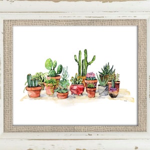 Potted Succulents Painting Watercolor Print titled, Potted Plants, Succulent, Cactus Print, Botanical, Succulent Plants, Painting, Print image 2