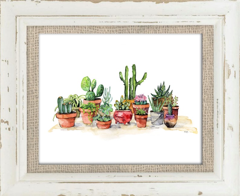 Potted Succulents Painting Watercolor Print titled, Potted Plants, Succulent, Cactus Print, Botanical, Succulent Plants, Painting, Print image 2