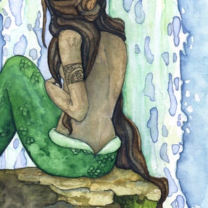 Mermaid Painting, Watercolor Painting, Mermaid Art, Mermaid Decor, Mermaid Print, Nursery Art, Waterfall Painting, Print titled, Cascade image 5
