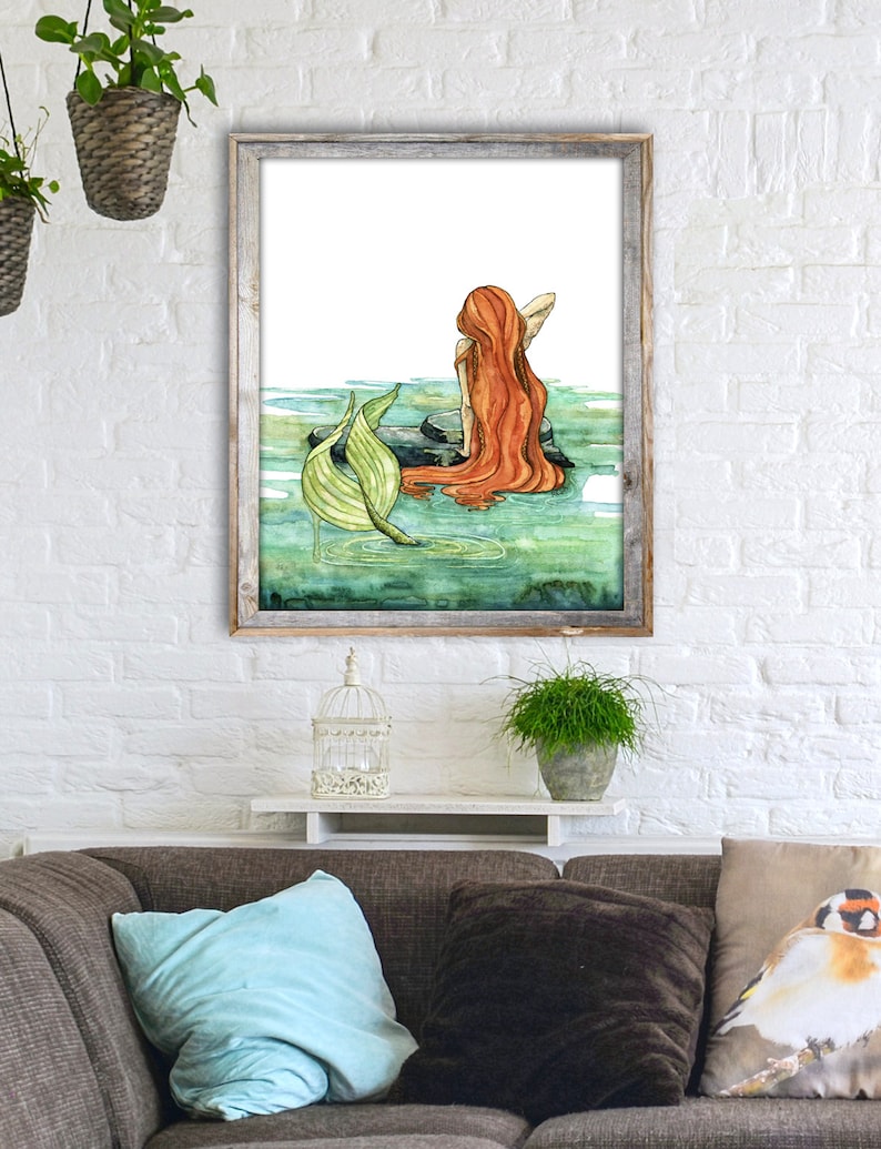 Mermaid Painting, Watercolor Painting, Mermaid Art, Mermaid Decor, Mermaid Print, Nursery Art, Ocean Art, Beach, Print titled, Shoreline.. image 6