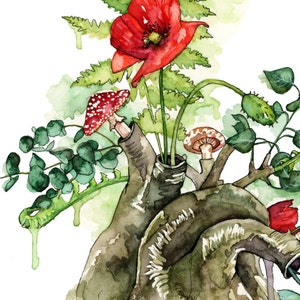 Pintura de acuarela, Corazón anatómico, Impresión anatómica del corazón, Botánico, Corazón humano, Corazón, Flores de acuarela, Impresión titulada Overgrown imagen 5