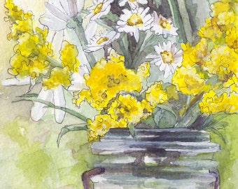 Flower Painting - Size 5x7in, Print from Original Watercolor Painting, "Golden Rod", Home Decor