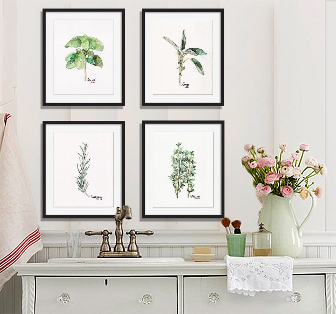 Herb Print Set of 4 8x10 Watercolor Prints Herb | Etsy