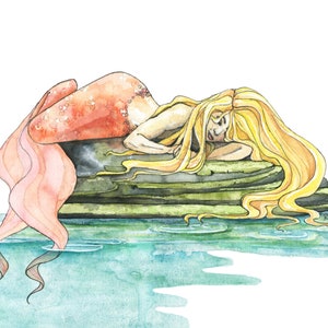 Mermaid Watercolor Painting - Print of Mermaid Sleeping, Watercolor Painting, Mermaid Art