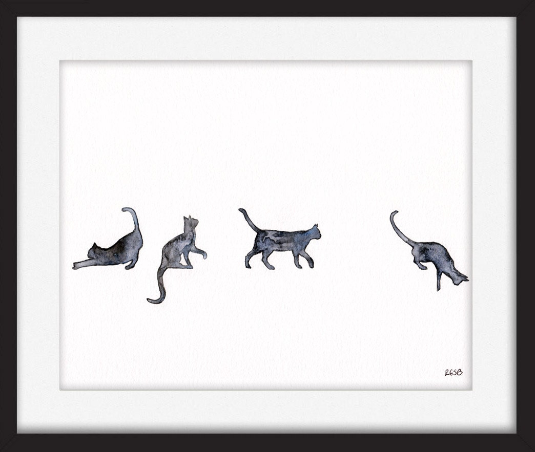 Cat Silhouette Painting - Print From Original Watercolor Painting, \, image size:1044x883
