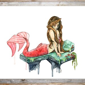 Watercolor Mermaid Painting, Mermaid Print, Mermaid Art, Mermaid Decor, Watercolor Painting, Mermaid, Sea, Print titled, Hidden Grotto image 2