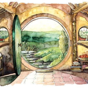 XLARGE Bag End Prints - Sizes 16x20 and up, Bag End Painting, Watercolor Painting, Bag End Art, Fantasy Art, Jrr, Rings, Fantasy Painting