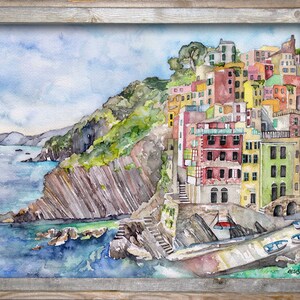 Italy Painting Print from Original Watercolor Painting,Cinque Terre, Watercolor Landscape, Coastal, Seaside image 2