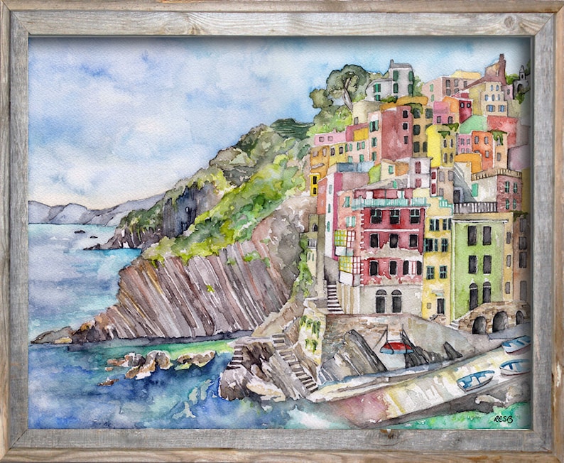 Italy Painting Print from Original Watercolor Painting,Cinque Terre, Watercolor Landscape, Coastal, Seaside image 2