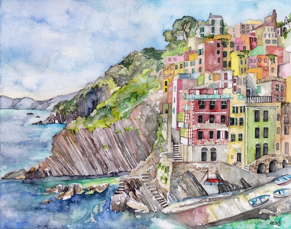 水彩画 イタリア 絵画 風景 イタリアの街 水彩画 風景画のイラスト素材